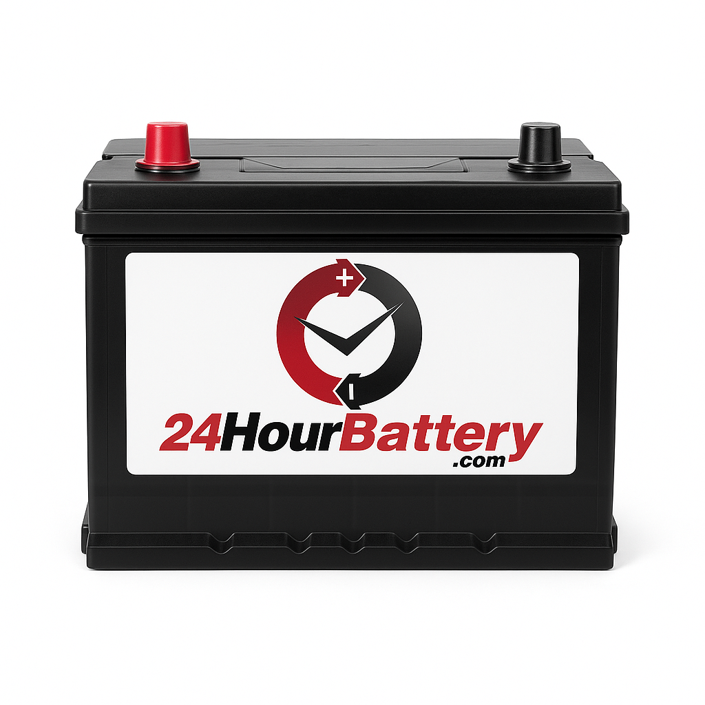 Jump Start service helping driver at night using portable power booster equipment
