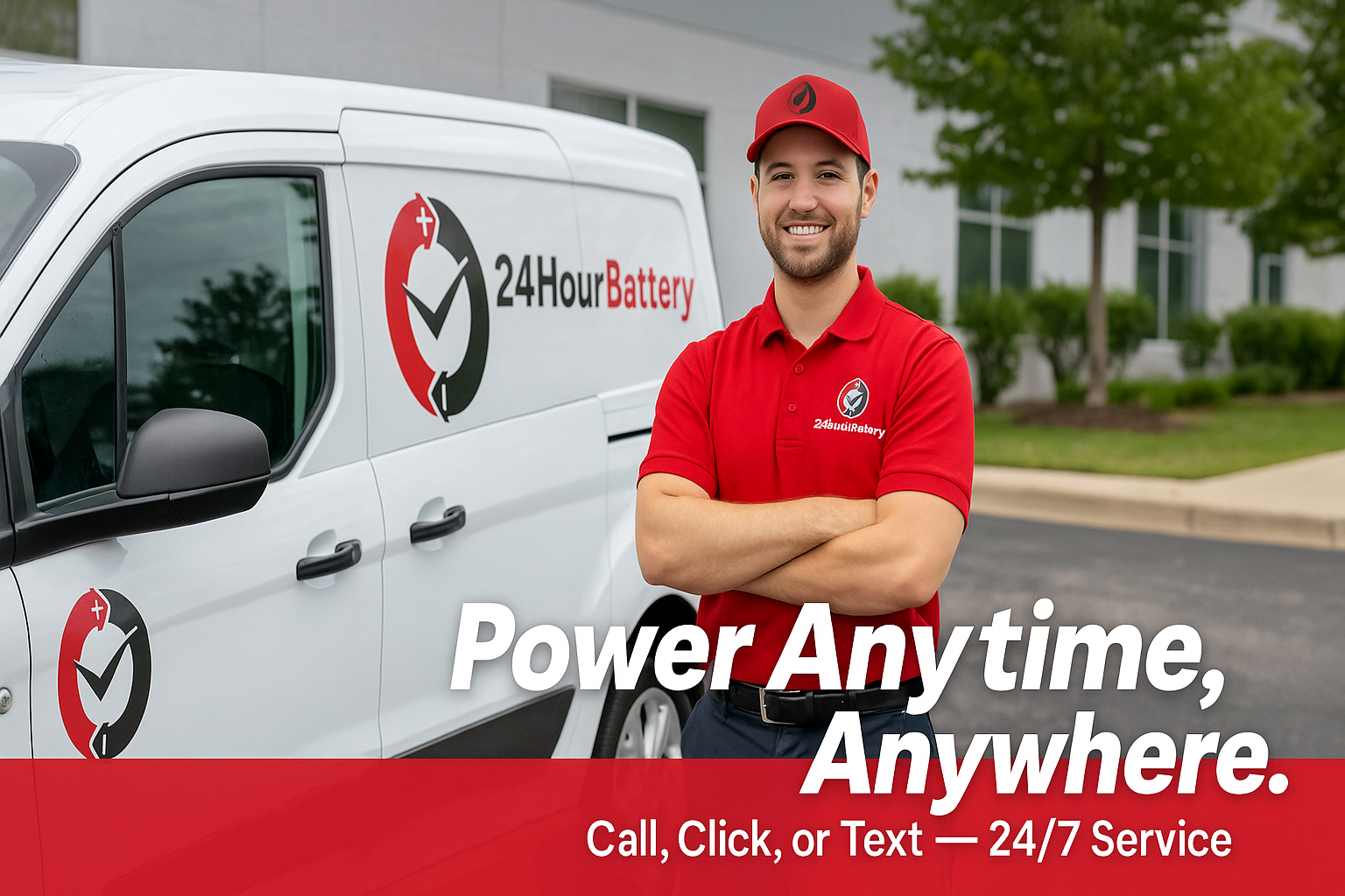 Car Battery Replacement service background showing mobile roadside assistance team providing quick battery solutions at any location